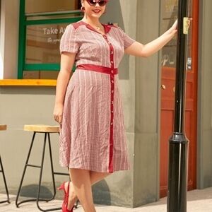 Unique Vintage Magnolia Place Lapel Collar 1950s Vintage Red Striped Dress